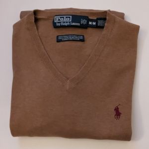 Ralph Lauren V neack pima cotton s sweater size M camel